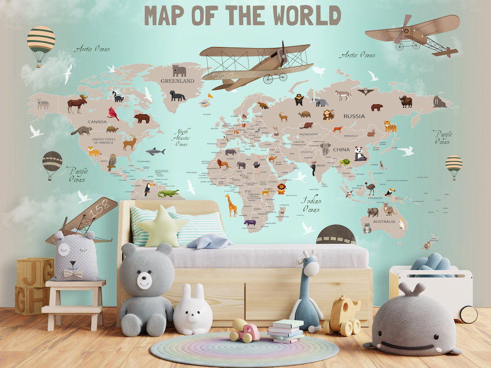 Παιδική ταπετσαρία τοίχου επιθυμητών διαστάσεων Παγκόσμιος Χάρτης 02517Q