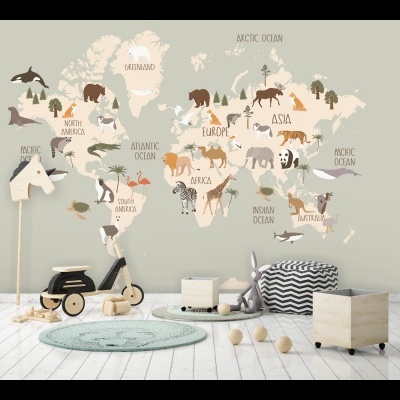 Παιδική ταπετσαρία τοίχου επιθυμητών διαστάσεων Παγκόσμιος Χάρτης 02548Q